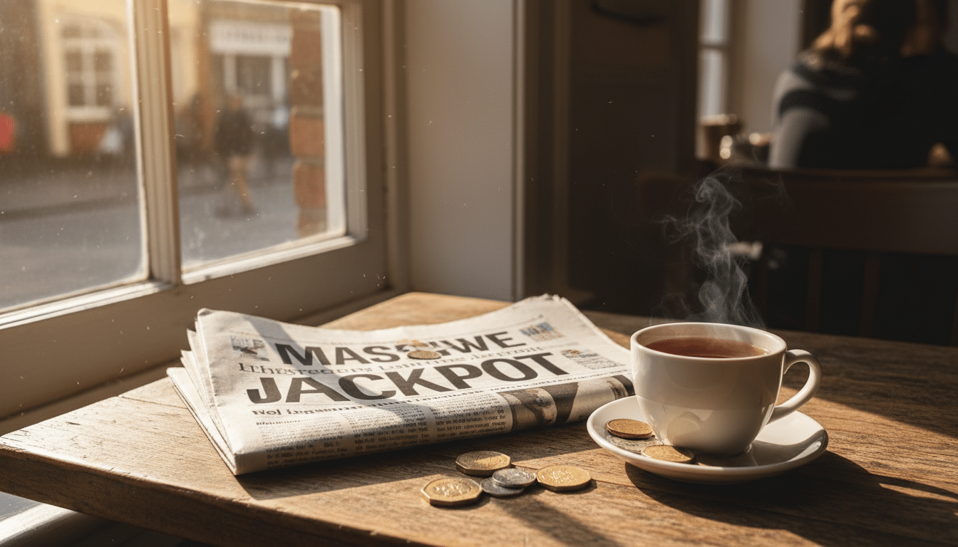 Journal annonçant un jackpot record posé sur une table de café