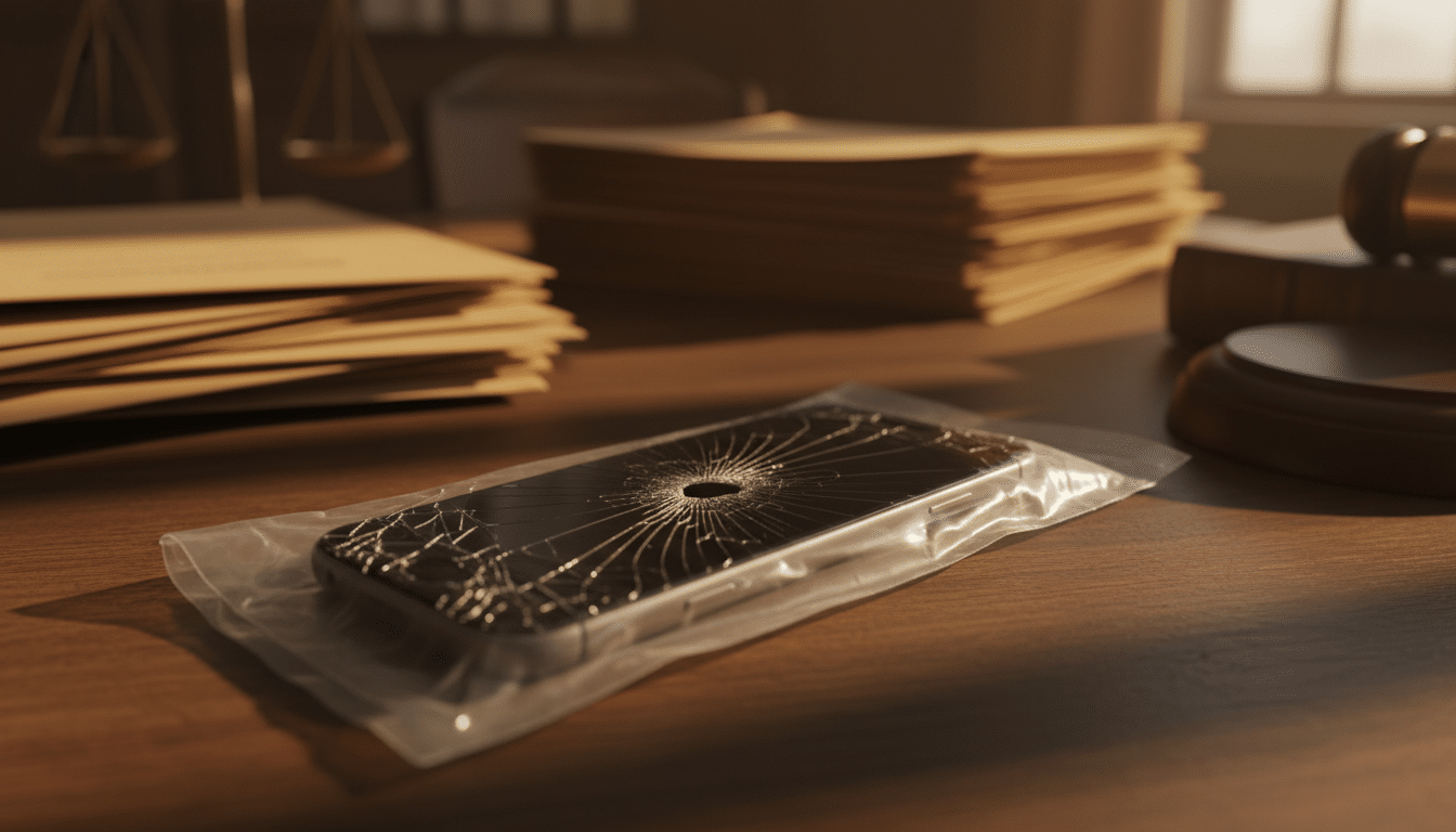 Téléphone portable dans un sachet de preuves au tribunal