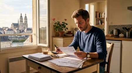 Fabien éducateur spécialisé vérifie ses comptes à Tours