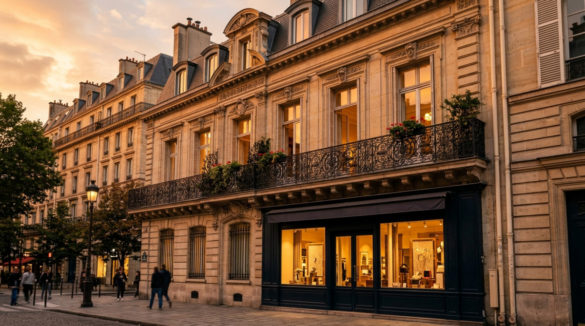 Façade haussmannienne avec balcon au premier étage noble