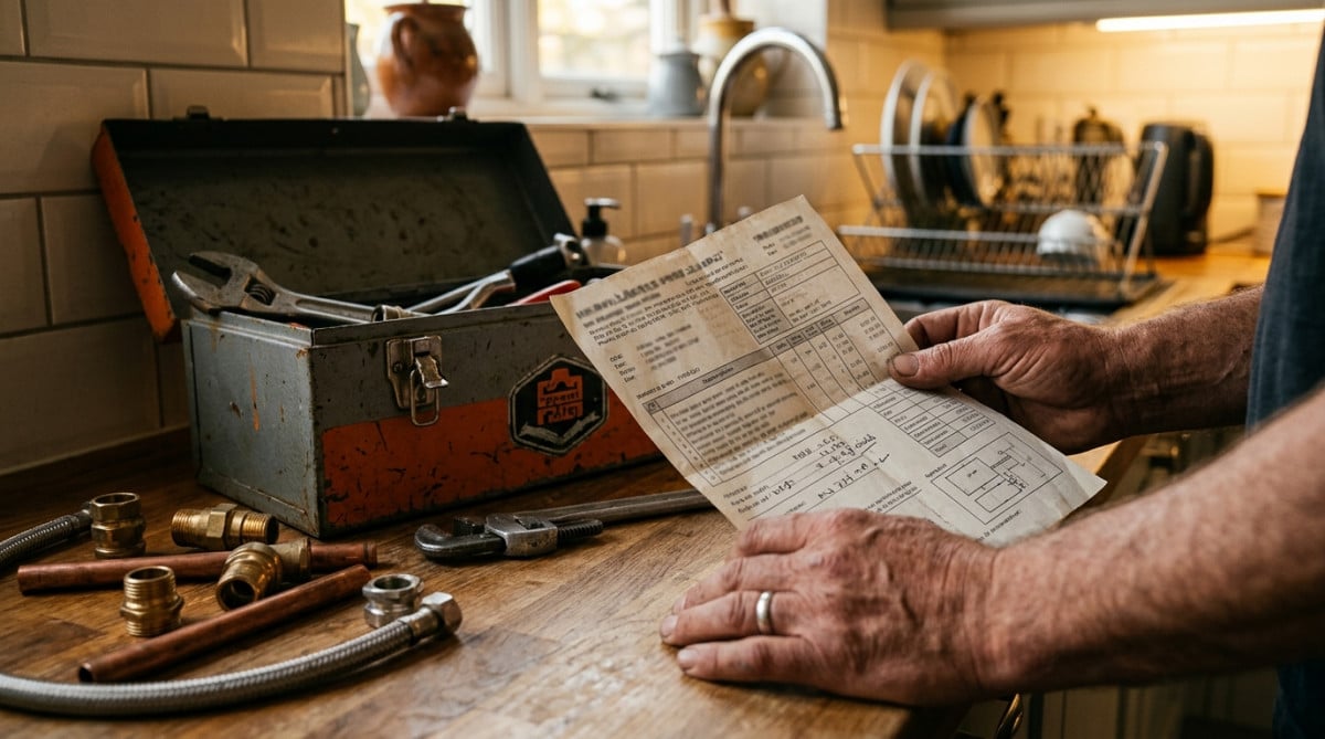 Facture détaillée posée à côté d'outils de plomberie