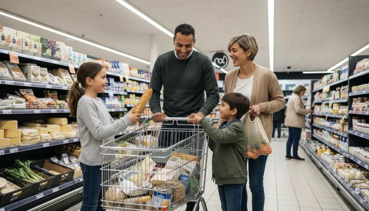 Famille faisant les courses au supermarché