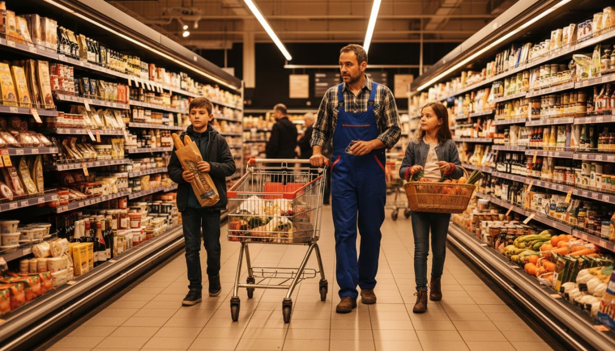Famille faisant les courses au supermarché