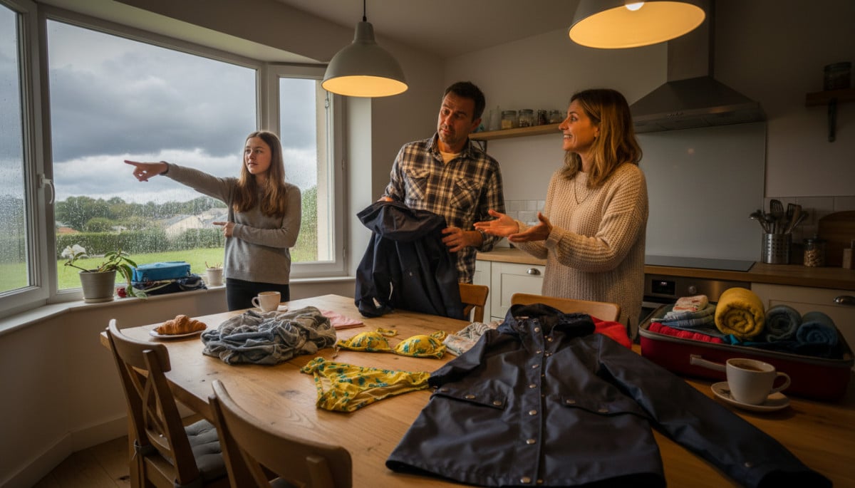 Famille qui prépare son sac pour un week-end incertain