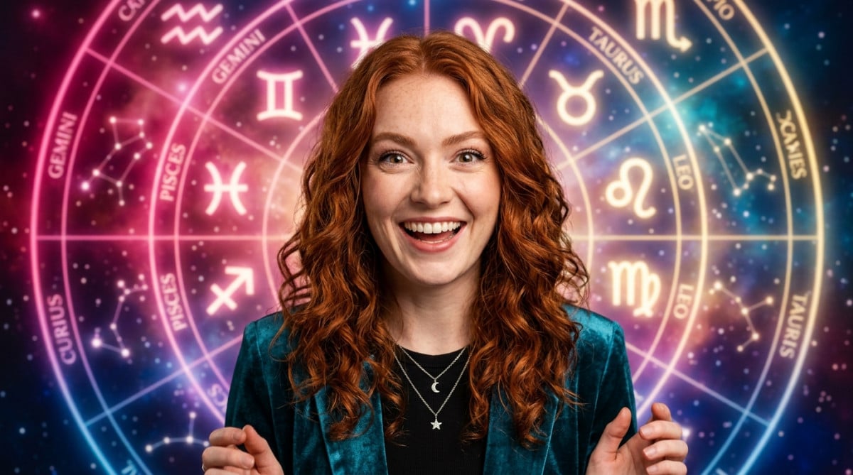 Femme émerveillée contemplant un ciel étoilé doré pour l'horoscope du 21 mai 2026