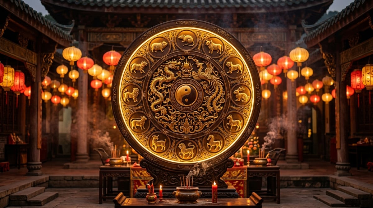 Femme en méditation baignée de lumière dorée dans une ambiance mystique liée à l'horoscope chinois du 16 mai 2026