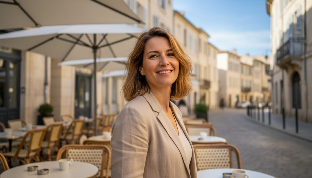 Femme en terrasse sous le soleil du Sud ce mercredi