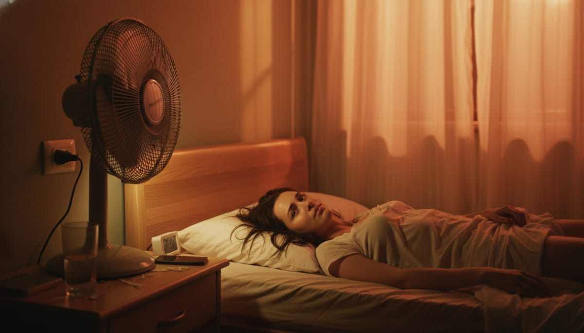 Femme éveillée la nuit à cause de la chaleur estivale
