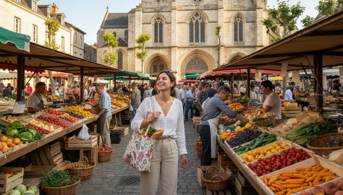 Femme faisant ses courses au marché de Périgueux