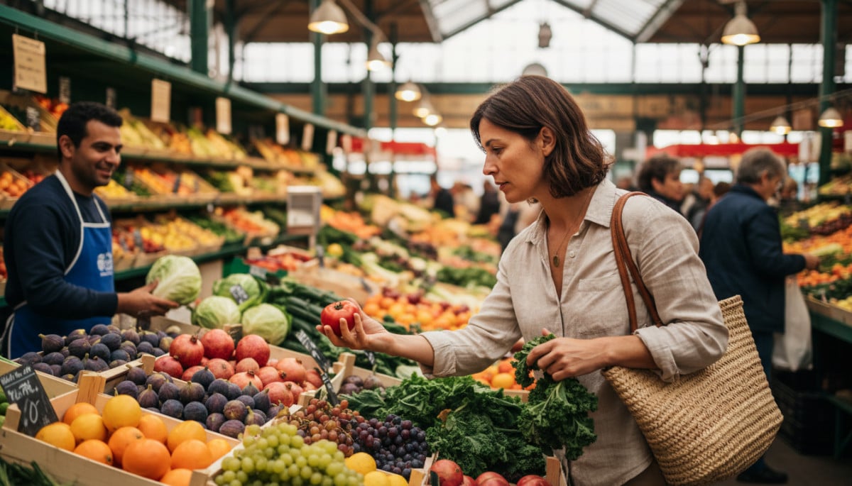 Femme faisant ses courses au marché local