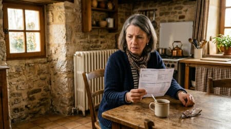 Femme inquiète devant sa facture de chauffage