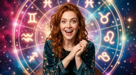 Femme les yeux fermés baignée dans une lumière céleste dorée et mystique pour l'horoscope du 18 mai 2026