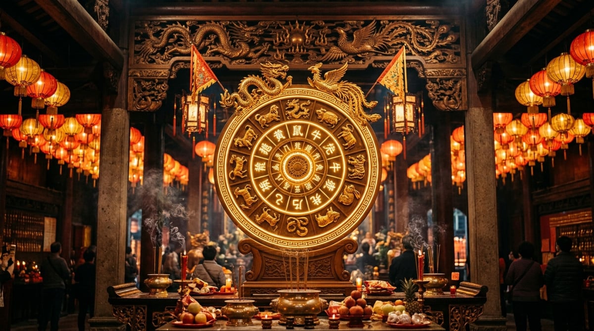 Femme méditant dans une ambiance mystique dorée évoquant l'énergie Terre-Yang de l'horoscope chinois du 27 mai 2026