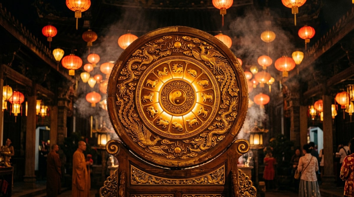 Femme méditant dans une forêt de bambou baignée de lumière dorée pour l'horoscope chinois du 14 mai 2026
