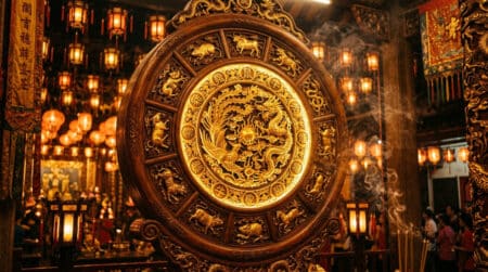 Femme méditant dans une forêt de bambous baignée de lumière dorée et verte pour l'horoscope chinois du 20 mai 2026