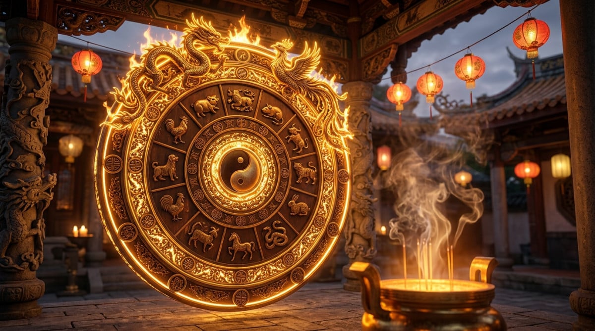 Femme méditant dans une lumière dorée et argentée symbolisant l'énergie Métal-Yin de l'horoscope chinois du 18 mai 2026