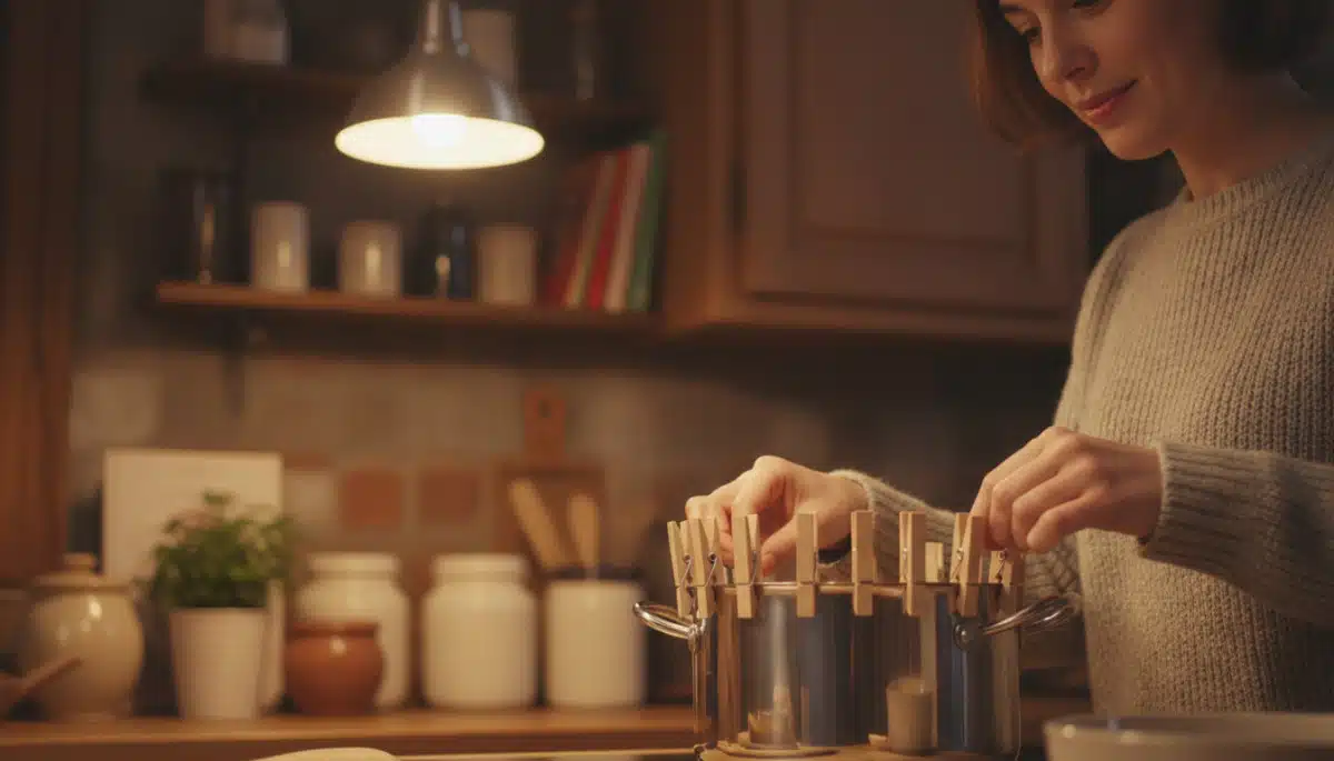 femme pose pinces à linge sur casserole cuisson vapeur
