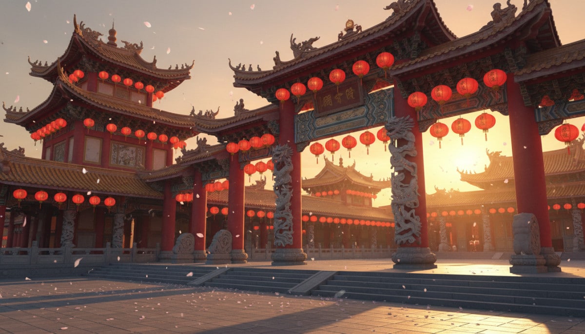 Femme rayonnante au centre des 12 signes du zodiaque chinois lumineux sous une lumière céleste