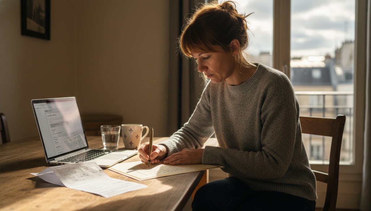 Femme rédigeant une lettre de contestation