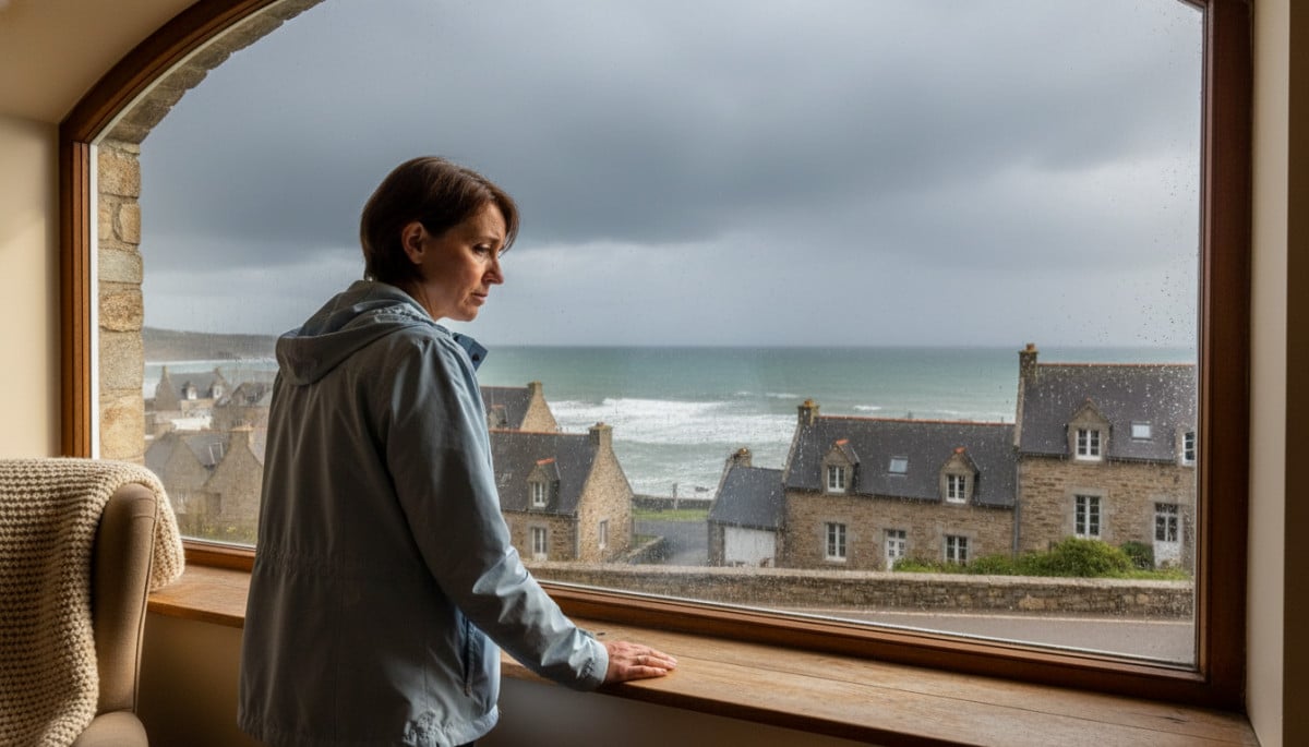 Femme regardant la pluie arriver sur la Bretagne ce lundi