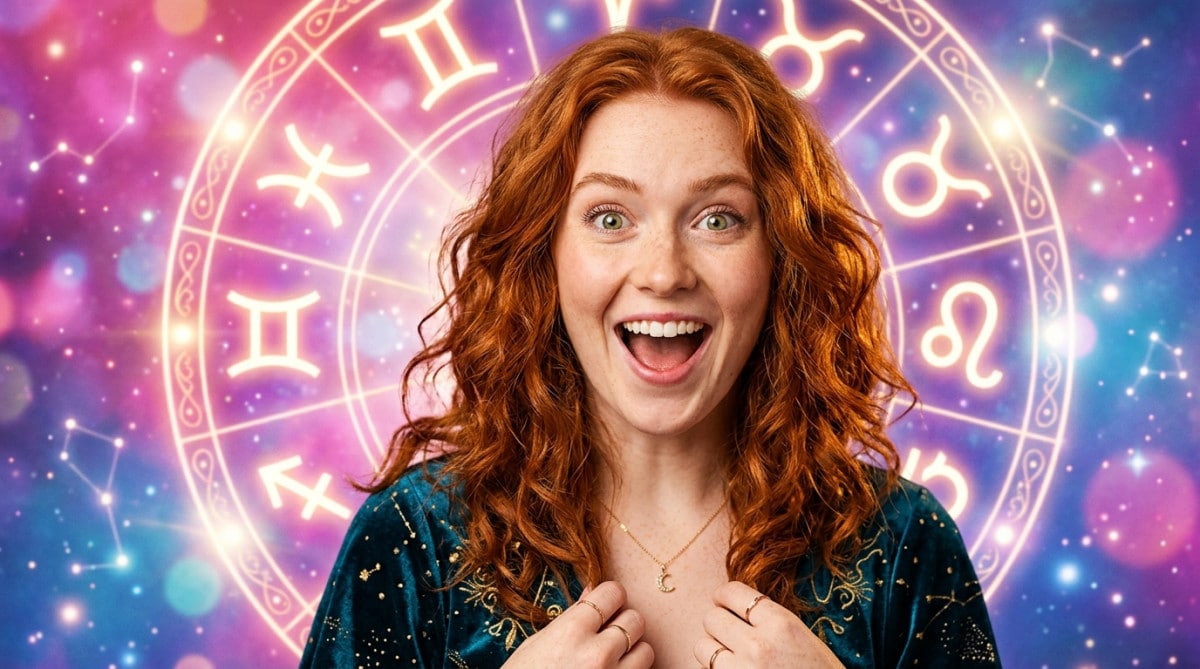 Femme souriante sous un croissant de lune dans une ambiance mystique dorée pour l'horoscope du 29 mai 2026