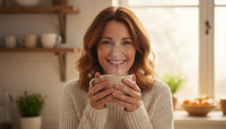 Femme tenant une tasse de café le matin