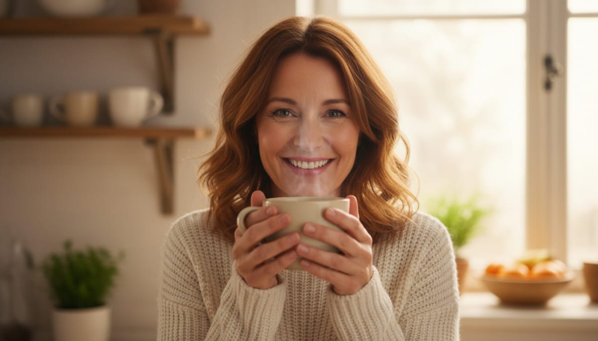 Femme tenant une tasse de café le matin