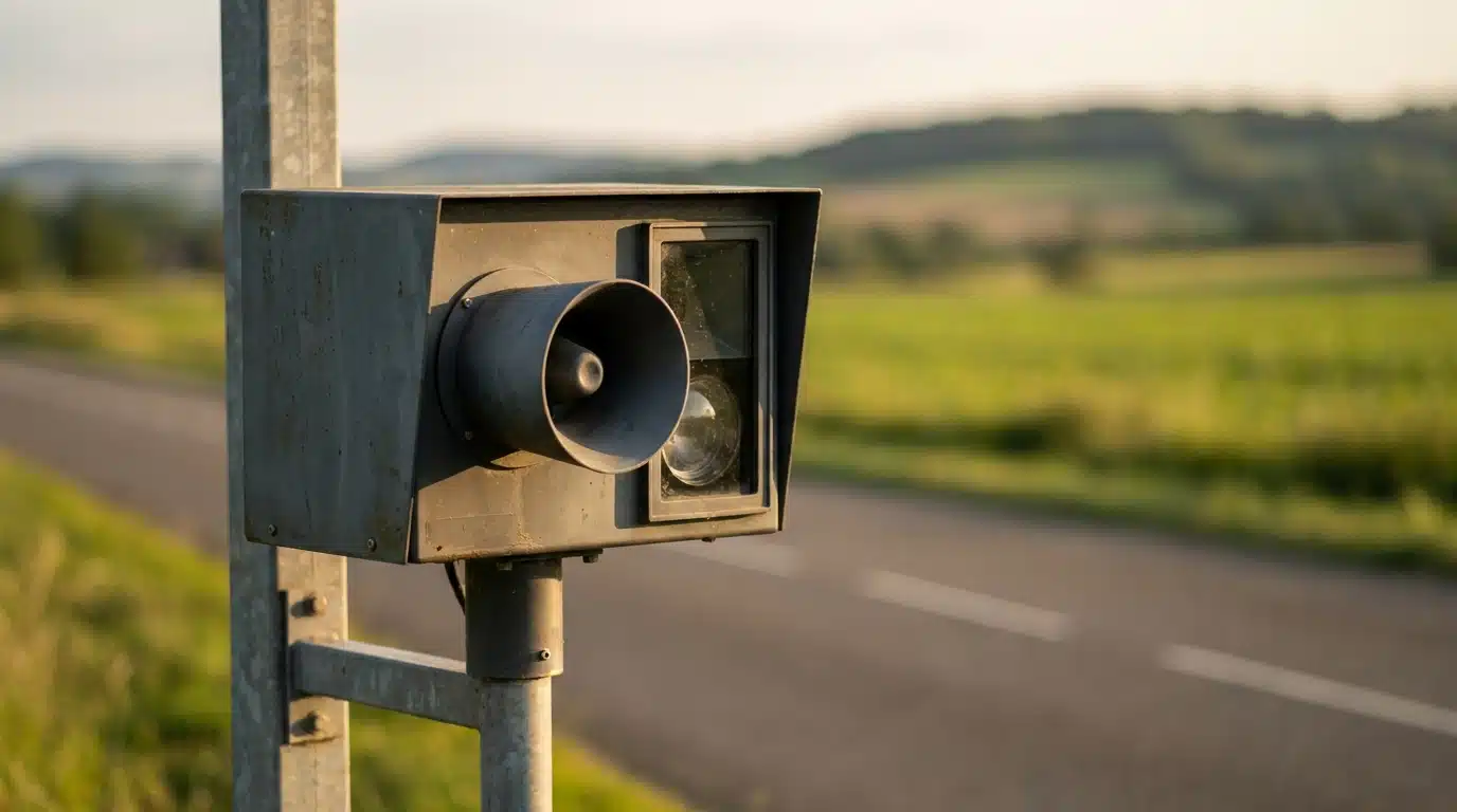 Radar de vitesse fixe au bord d'une départementale française