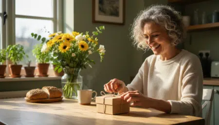 Femme ouvrant un coffret cadeau fête des mères