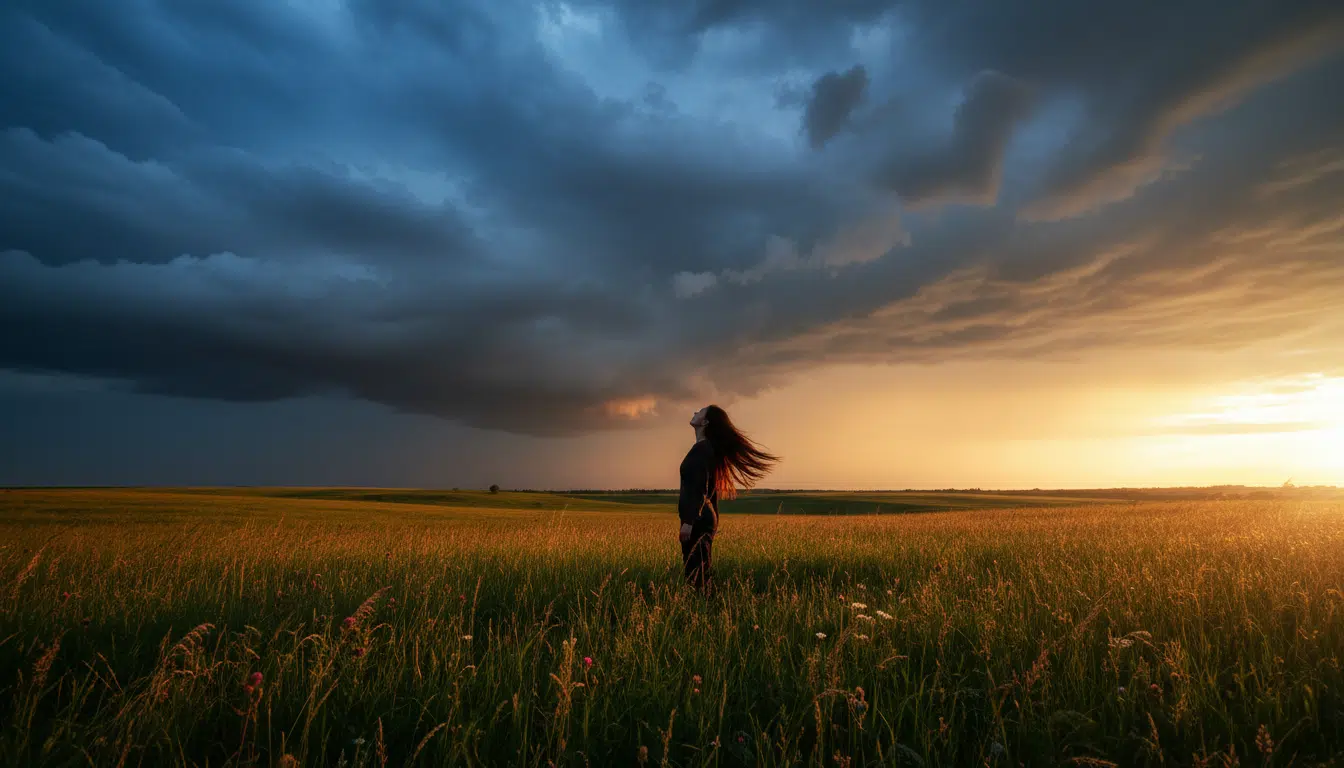 Ciel menaçant avec orages approchant sur la France