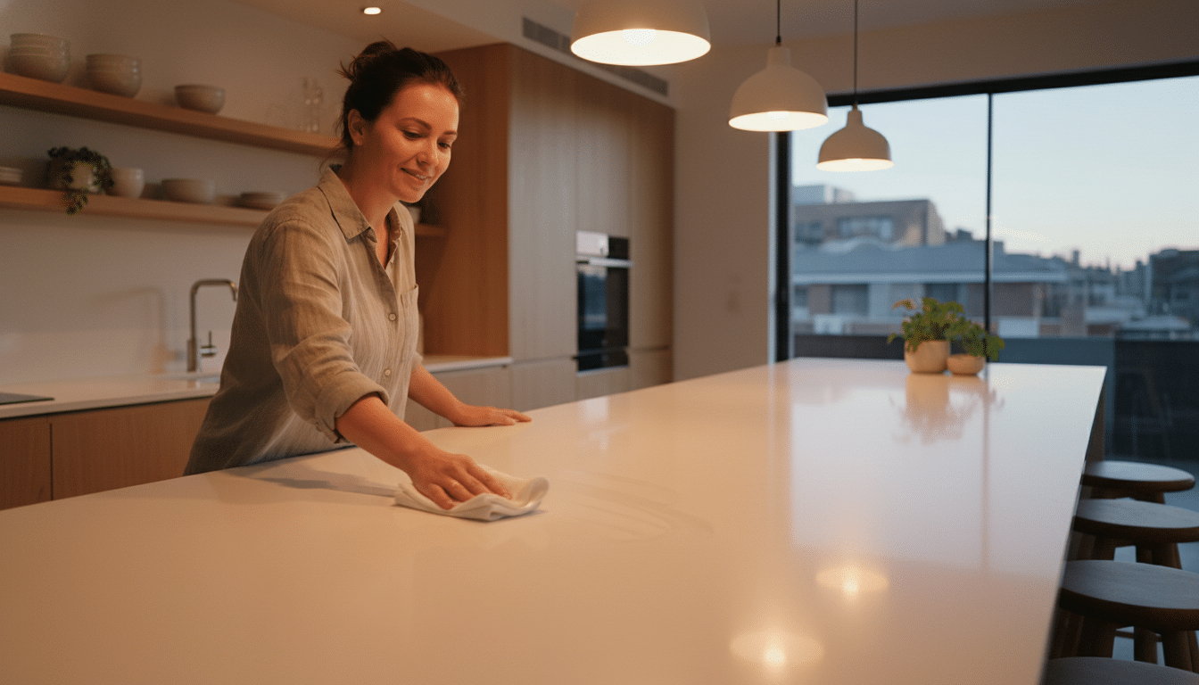 Nettoyage facile d'un plan de travail à cuisson intégrée sans aspérités