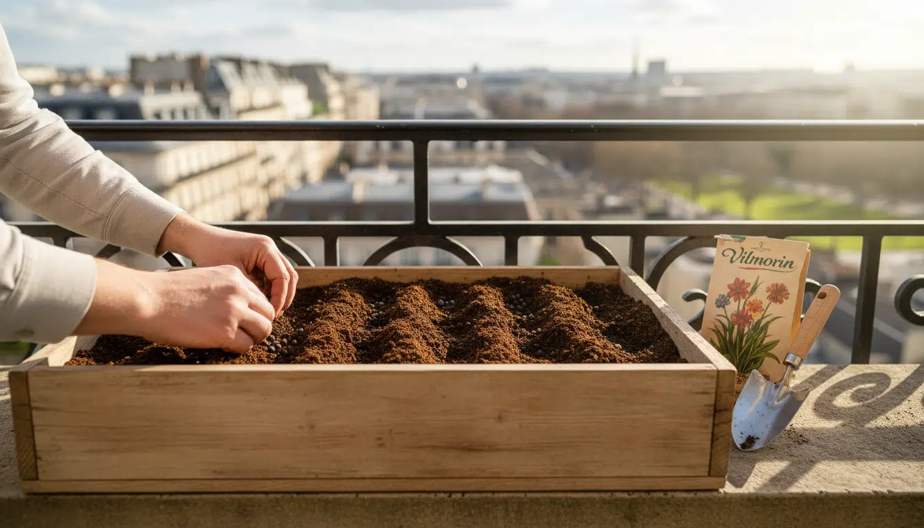 Semis de graines de radis dans une jardinière