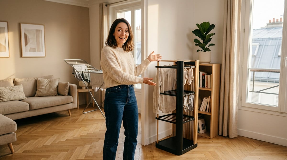 Fini l'étendoir qui envahit tout le salon : cette tour géniale à moins de 20€ change la donne