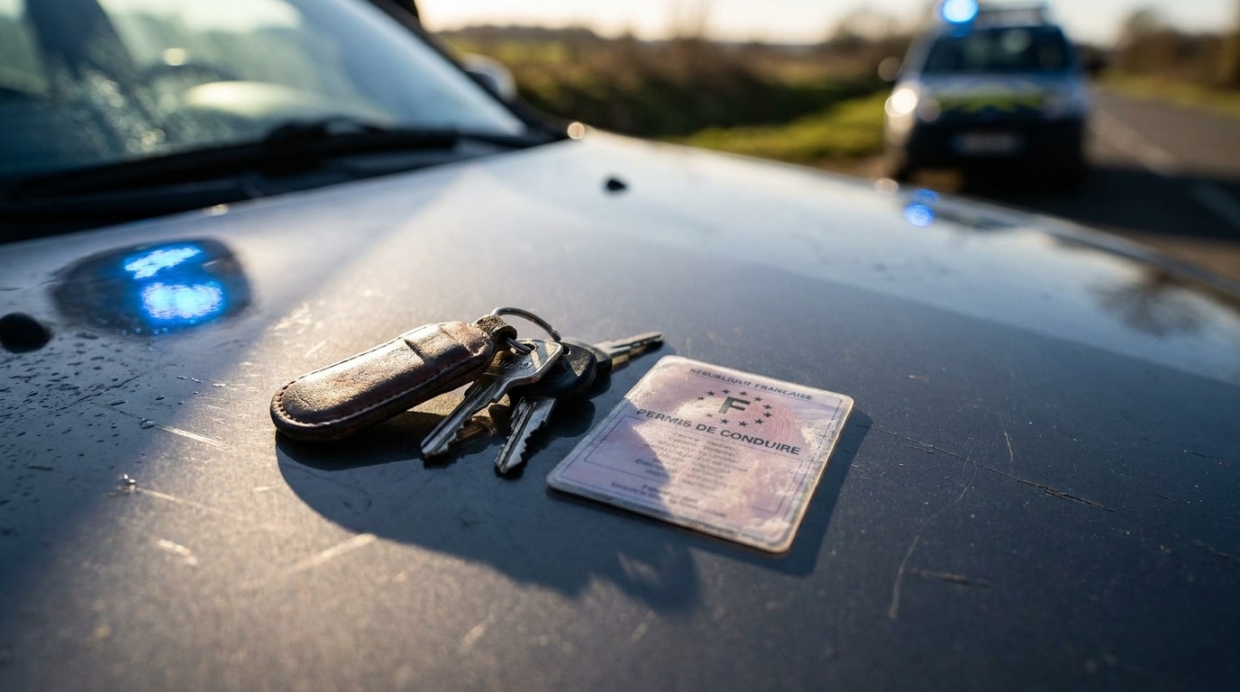 Permis de conduire et clés de voiture posés sur un capot
