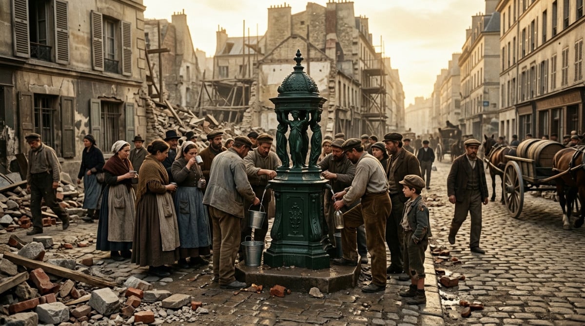 Fontaine Wallace verte installée dans le Paris de 1872
