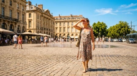 Forte chaleur dans une rue de Bordeaux en mai