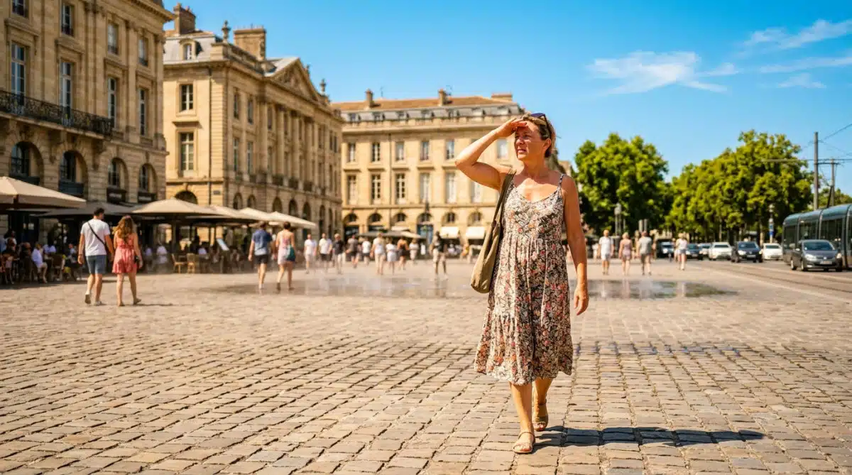 Forte chaleur dans une rue de Bordeaux en mai