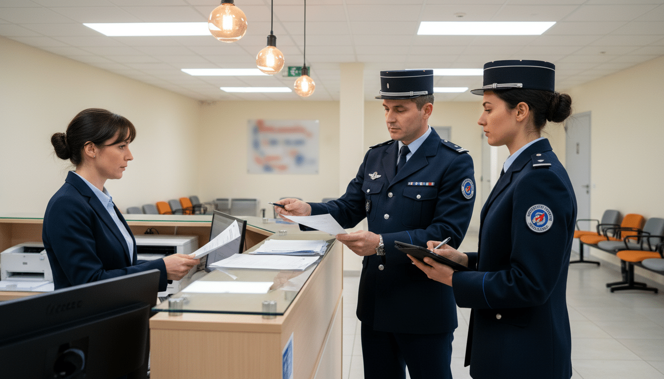 Gendarmes inspectant un centre d'examen du code