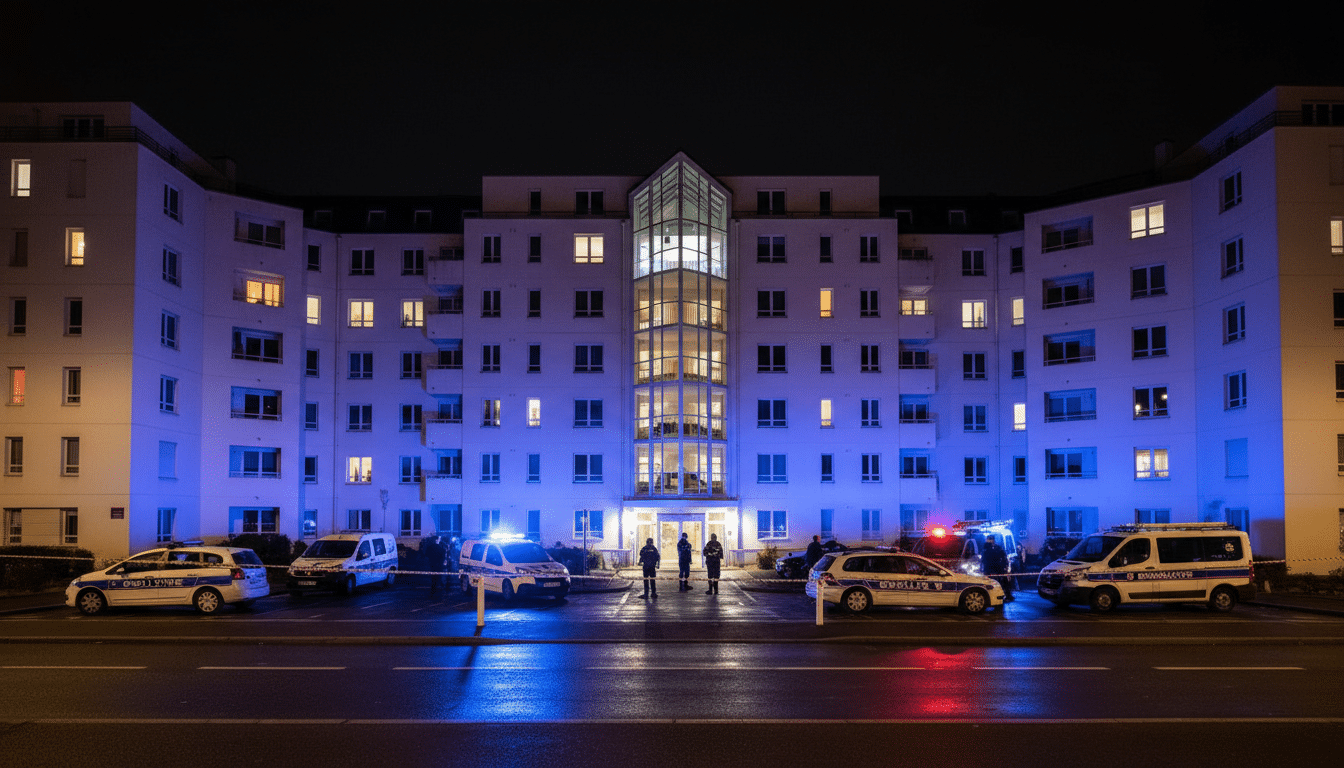 Immeuble de Villeurbanne cerné par les véhicules de police de nuit