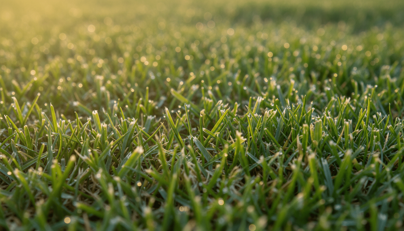 Brins d'herbe déchirés par une lame émoussée
