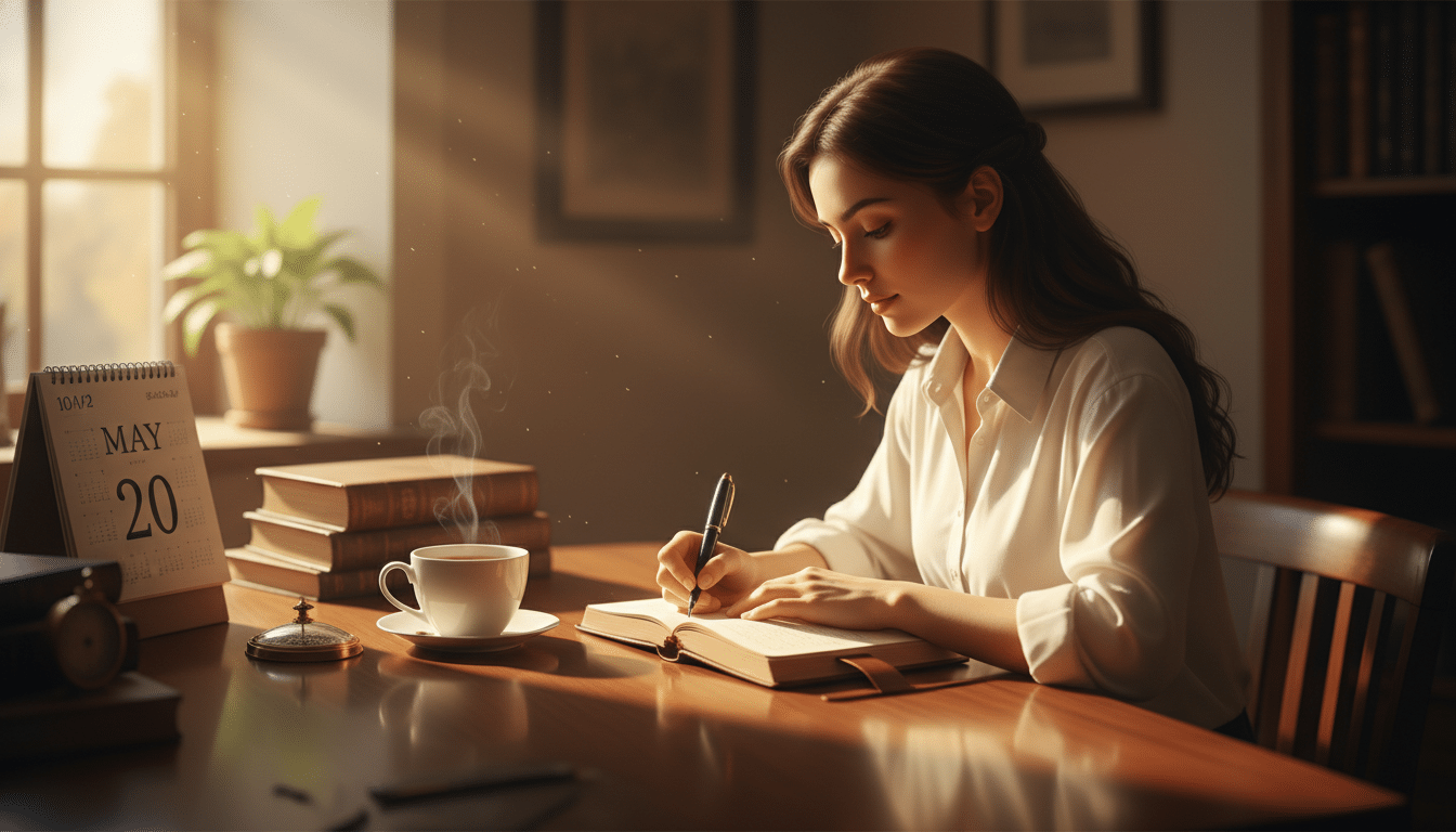Personne notant ses objectifs dans un journal en mai