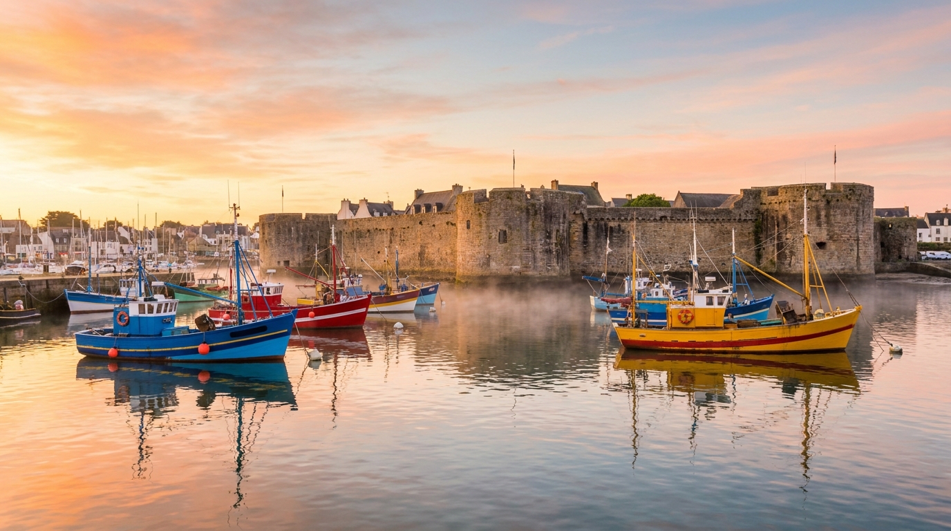 Port de pêche de Concarneau en Bretagne à l'aube