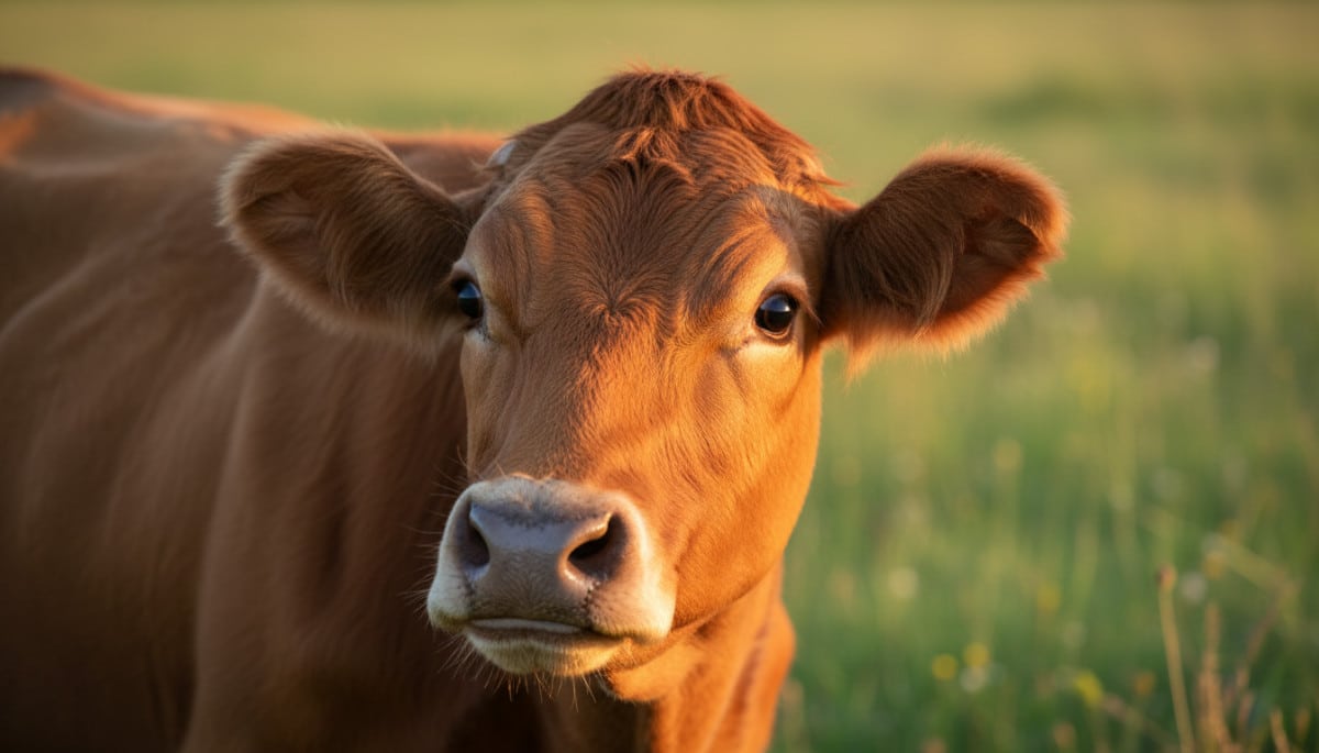 Gros plan sur le visage curieux d'une vache