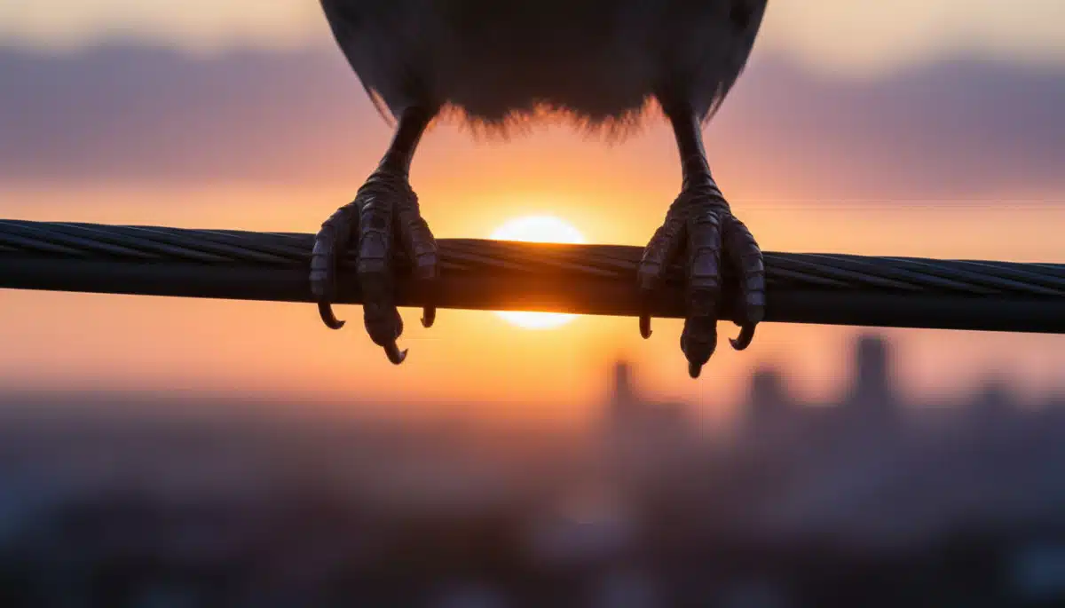 Gros plan sur les pattes écailleuses d'un oiseau agrippant un fil