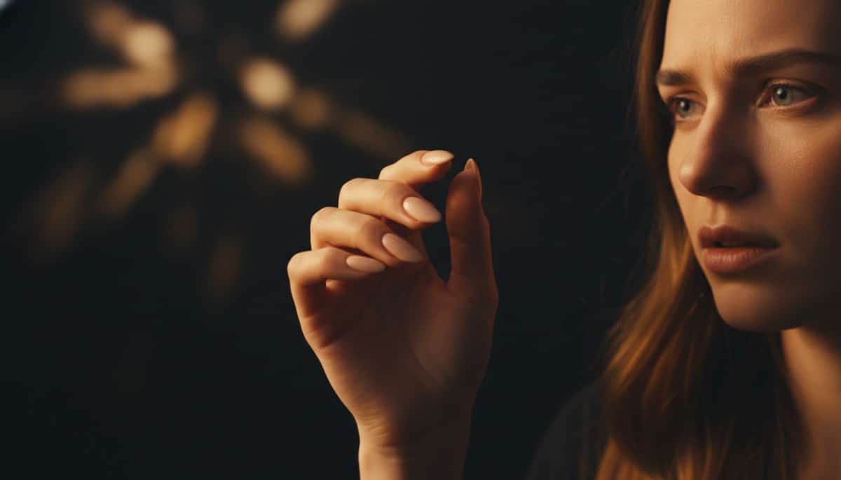 Gros plan sur une main observant ses ongles avec curiosité