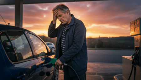 Un automobiliste français faisant le plein face à la hausse des prix