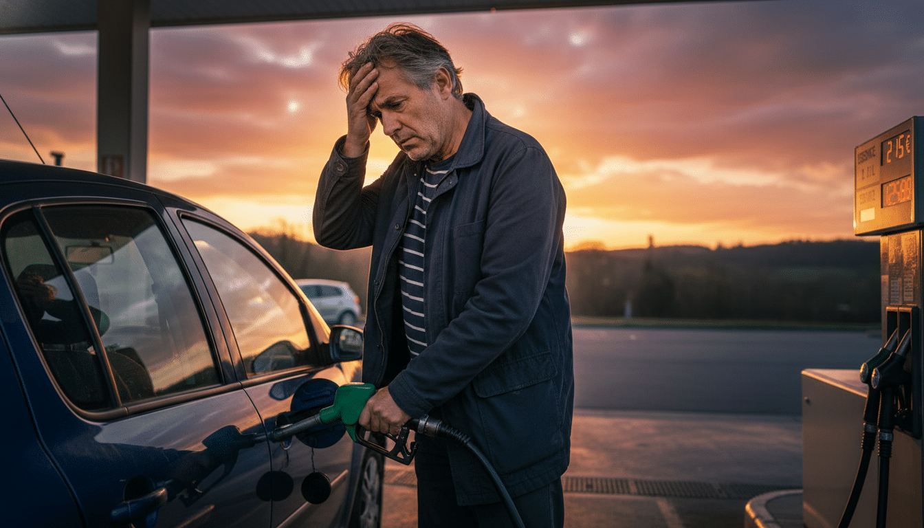 Un automobiliste français faisant le plein face à la hausse des prix