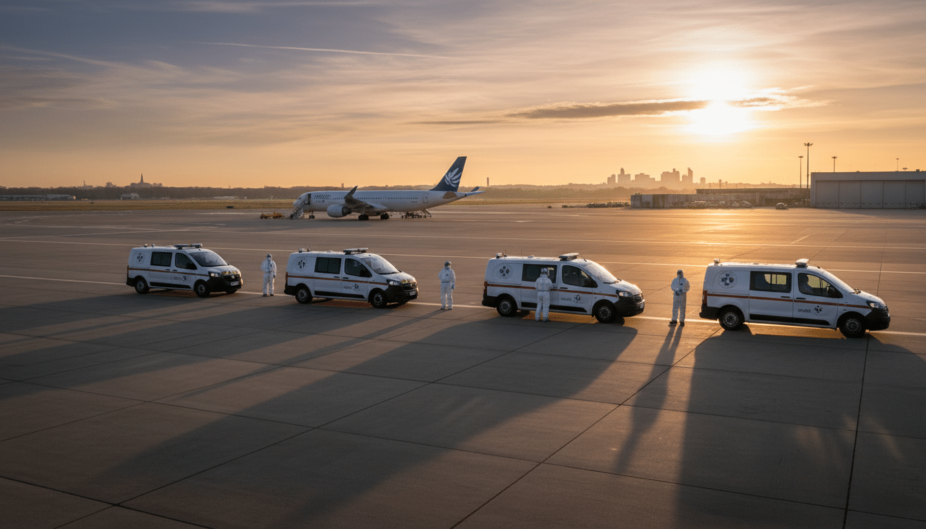 Convoi de fourgons du Samu à l'aéroport du Bourget