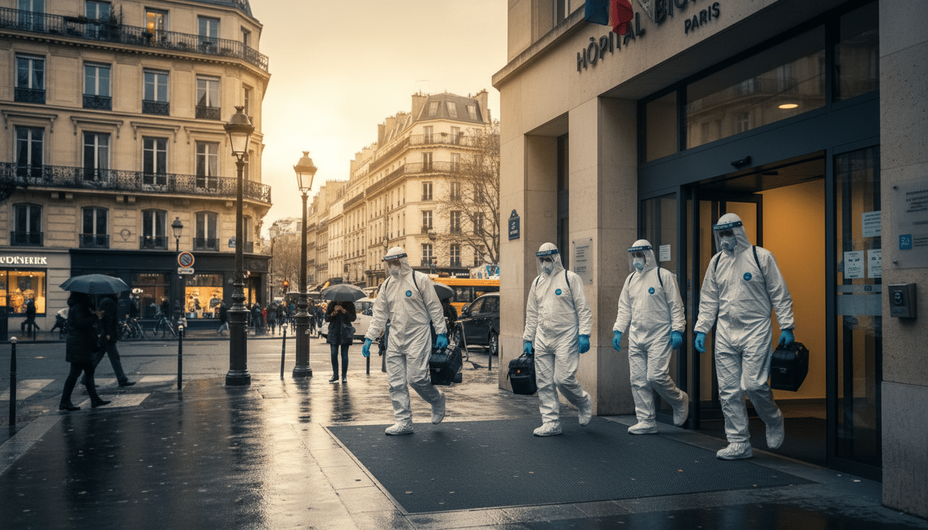 Personnel médical en tenue de protection à l'hôpital Bichat à Paris