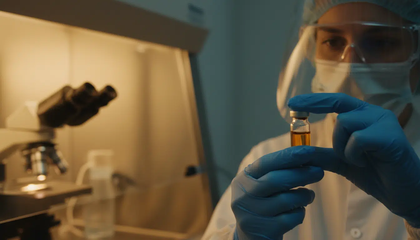 Chercheur en laboratoire de virologie analysant un échantillon